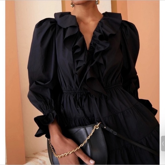 Ulla Johnson Mini Long Puff-Sleeve Ruffle Caris Dress Sz M/8 - Picture 4 of 4